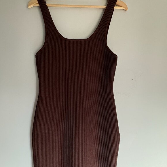 Sculpt Knit Squareneck Mini Dress Aritzia (Babaton)Rich Mocha Brown L - Picture 6 of 16
